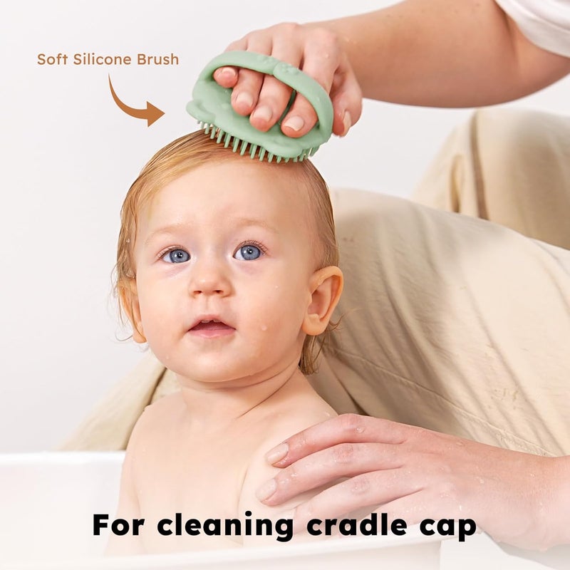 YOOFOSS 4 Piece Baby Hair Brush and Comb Set，Wooden Baby Hair Brush with Natural Ultra Soft Goat Hair, Baby Comb Set for Boy, Girl - Green - Image 2